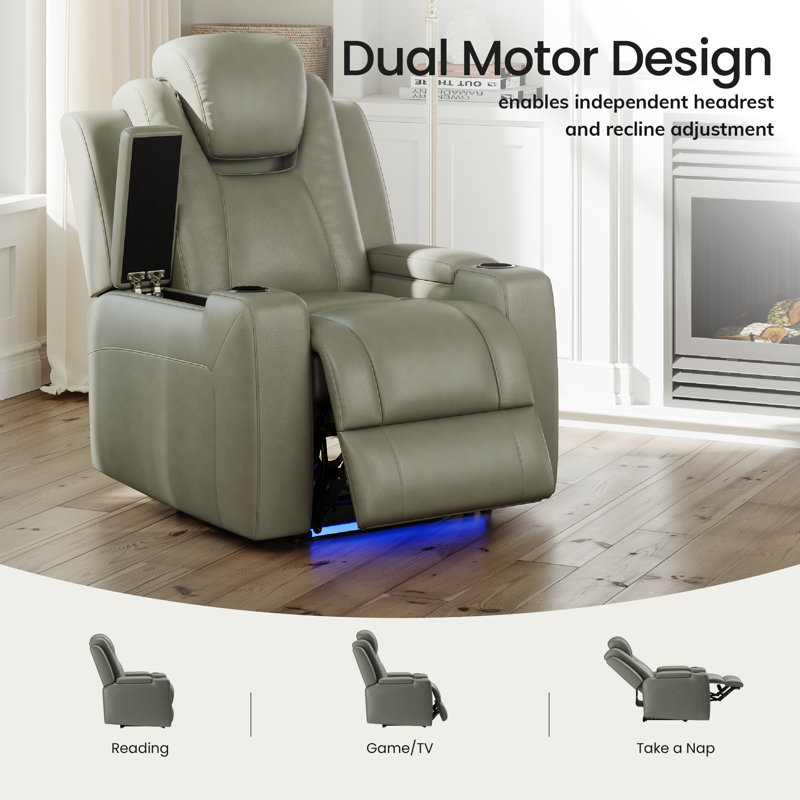 Fauteuil inclinable électrique rétro en cuir écologique, Gris