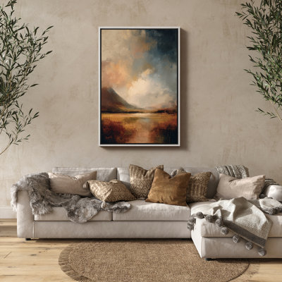 «Moody Sunset Lake Mountain Landscape Warm Tones Scenic Nature», reproduction d'art encadrée