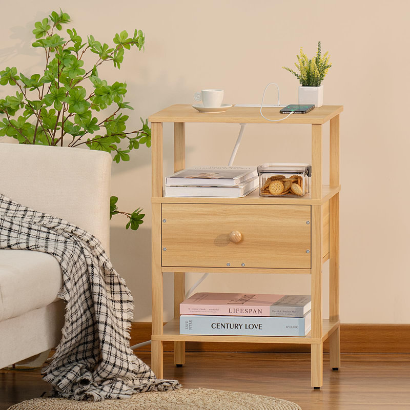 Chautauqua End Table with Storage and Built-In Outlets, Natural