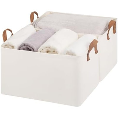 Fabric Storage Bins, Extra Large Storage Baskets For Shelves, Closet Organizers And Storage Bins With Metal Frame, Handles, Jumbo, Natural Color, 2-Pack