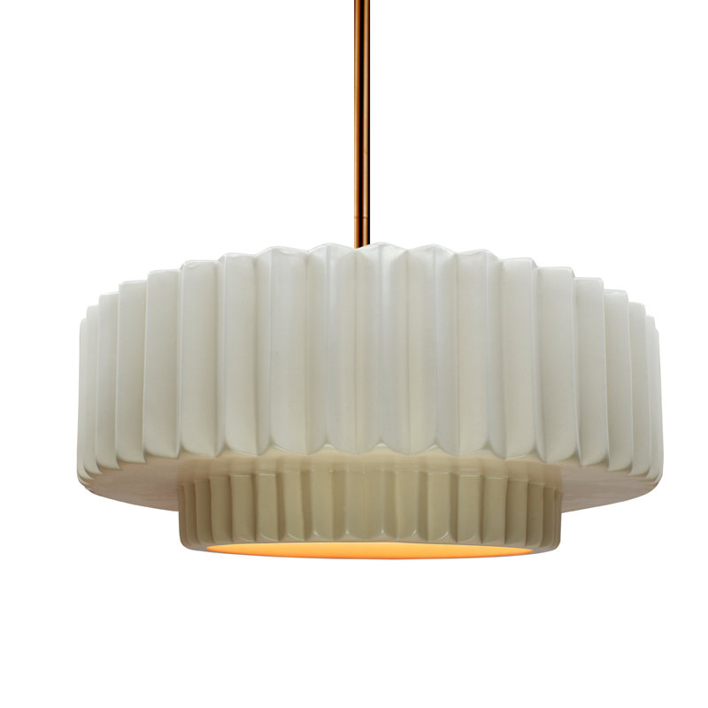Luminaire suspendu 1 lumière Meydan, H 5,25 po x l 14,5 po x P 14,5 po, Blanc mat / or champagne, Laiton brossé