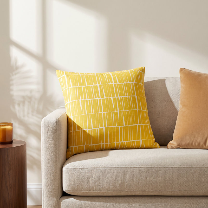 Barrone Abstract Down Reversible Throw Pillow, 20" x 20", Mustard/Beige