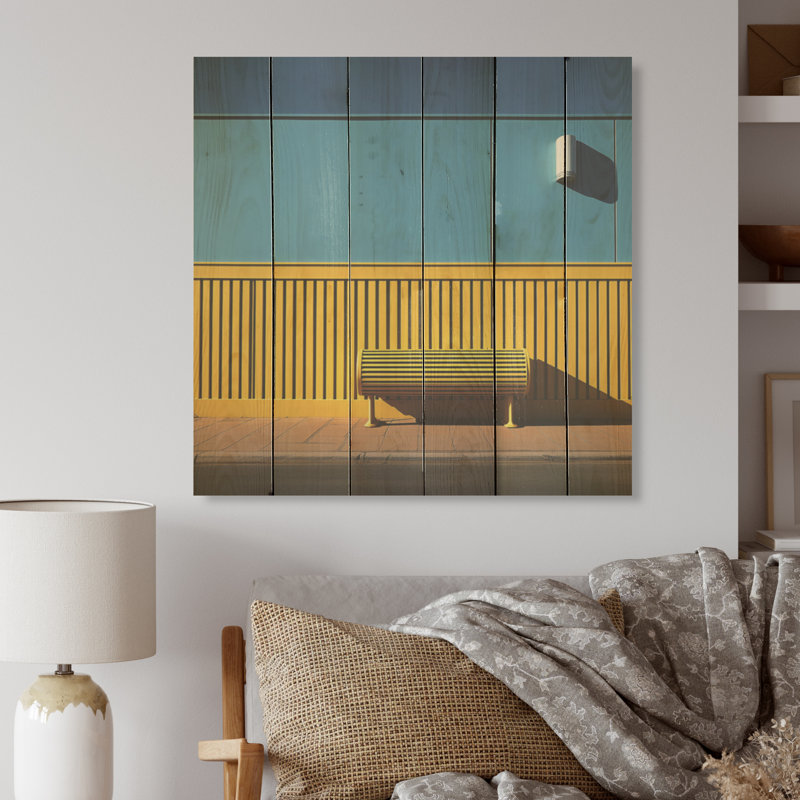 Jaune et bleu ordre linéaire Zen I - Minimalisme, art mural sur bois de pin naturel, H 15 po x l 15 po