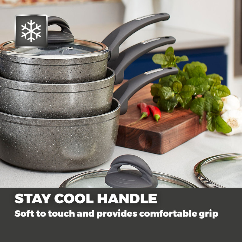 Tower Cerastone T81276 Forged 5 Piece Pan Cookware Set with Non-Stick Coating and Soft Touch Handles, 18/20/22 cm Saucepans and 20/28 cm Frying Pans, Graphite