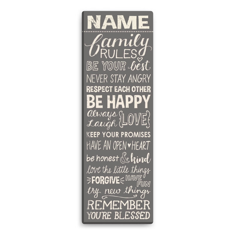 «Family Rules», art textuel personnalisé sur toile, Oui
