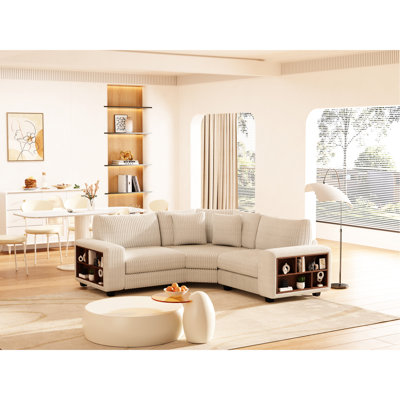 Three Corner In Beige With A Wooden Frame And For Relaxed Living Space Cream