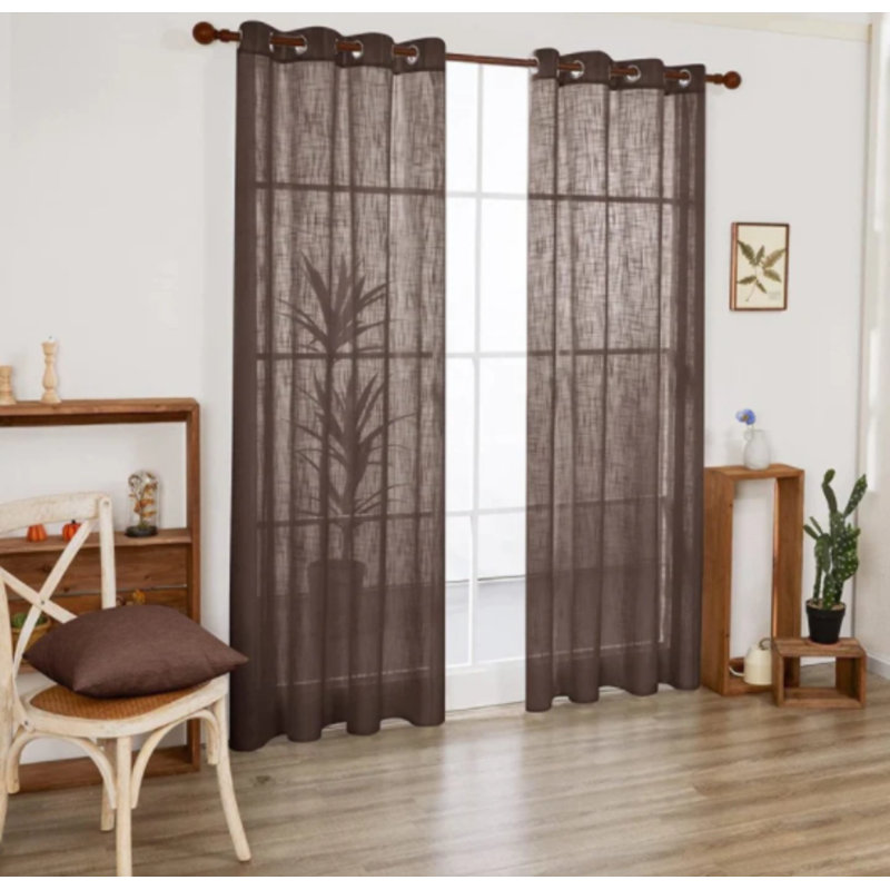 Sheer Curtain Pair, 52" W x 72" L, Brown