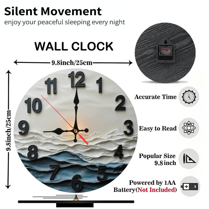 Horloge murale 2d avec motif de vagues de l'océan