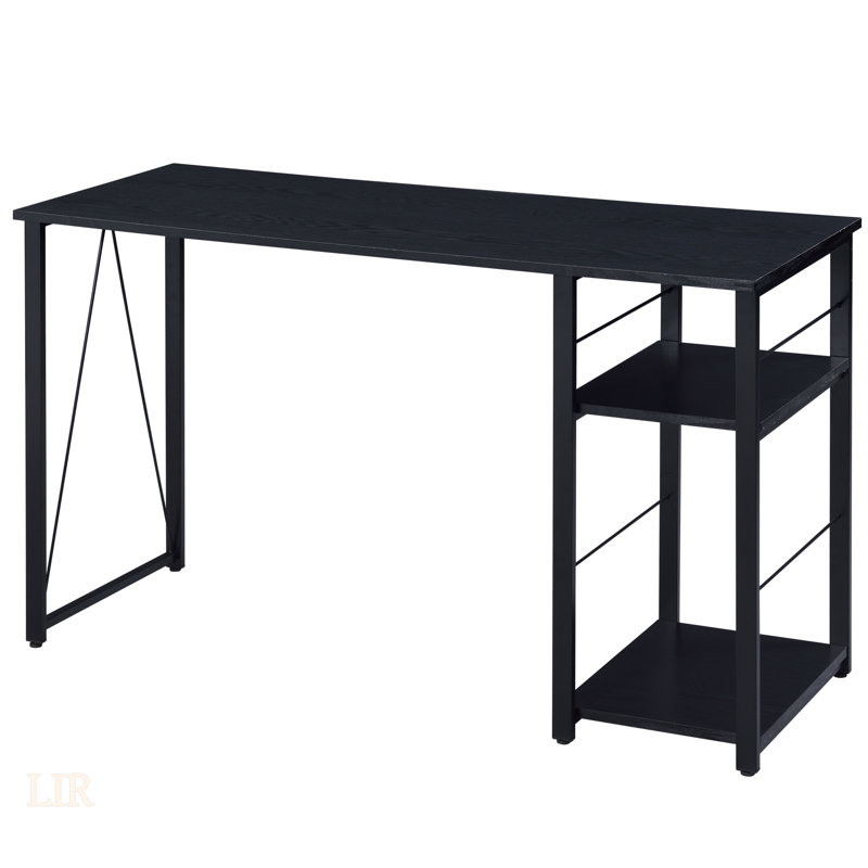 Bureau d'écriture à finition noire avec tablette à 2 niveaux et base ouverte en métal Vadna, Noir