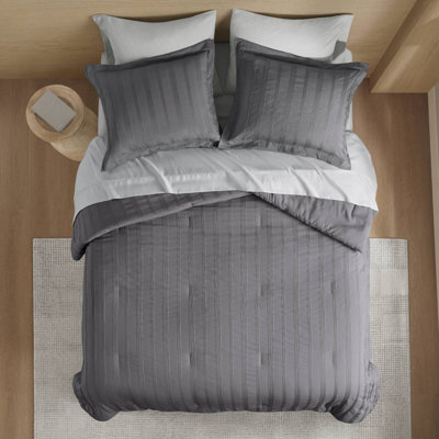 Ensemble d'édredon à rayures 7 pièces avec draps, taies d'oreiller et taies décoratives 7 pièces