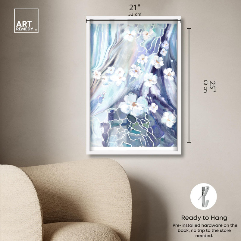 «Blue Echoes Blue Decor Shadowbox» par Art Remedy, H 25 po x l 21 po, Blanc