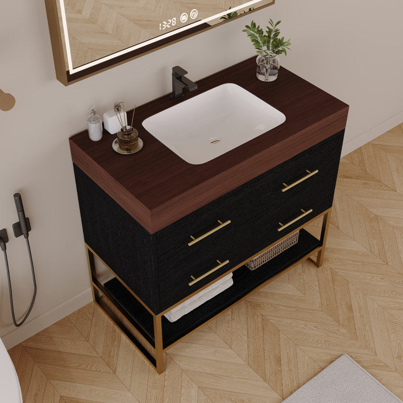 Meuble-lavabo en bois 36 po noir