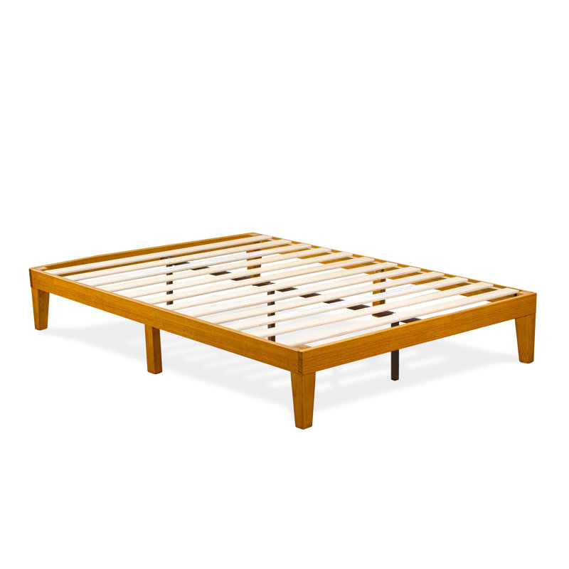 Structure de grand lit avec 4 pieds en bois franc et 2 pieds centraux supplémentaires - finition chêne, Chêne rustique, Grand