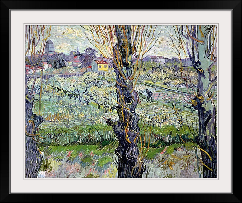 « view of arles, 1889 » par vincent van gogh, reproduction d’art, H 20 po x l 23 po x P 1 po, Cadre noir