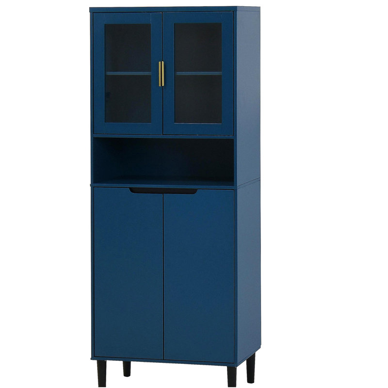 Bibliothèque de rangement haute avec porte en verre mat avec tablettes réglables, 4 armoires en panneau de fibres à densité moyenne, convenant au salon ou à la chambre à coucher