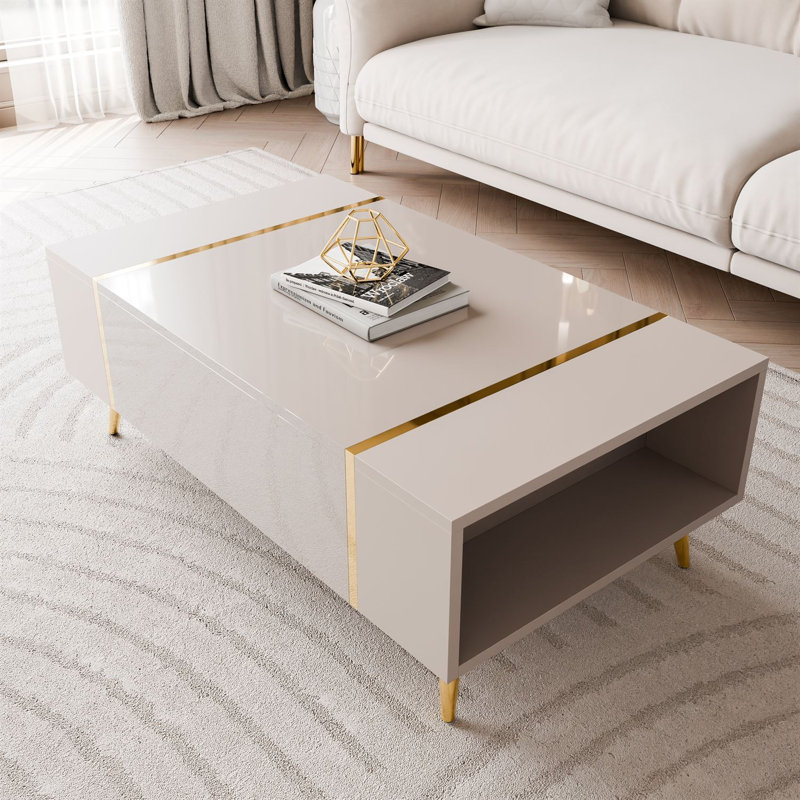 ONYX Coffee Table in Cashmere with Gold Legs – High Gloss Finish