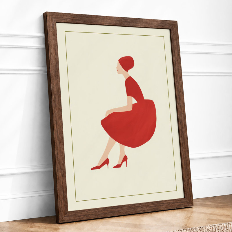 Woman With Red Heart Modern - Print, Walnut, A1 - 84.1 x 59.4 cm