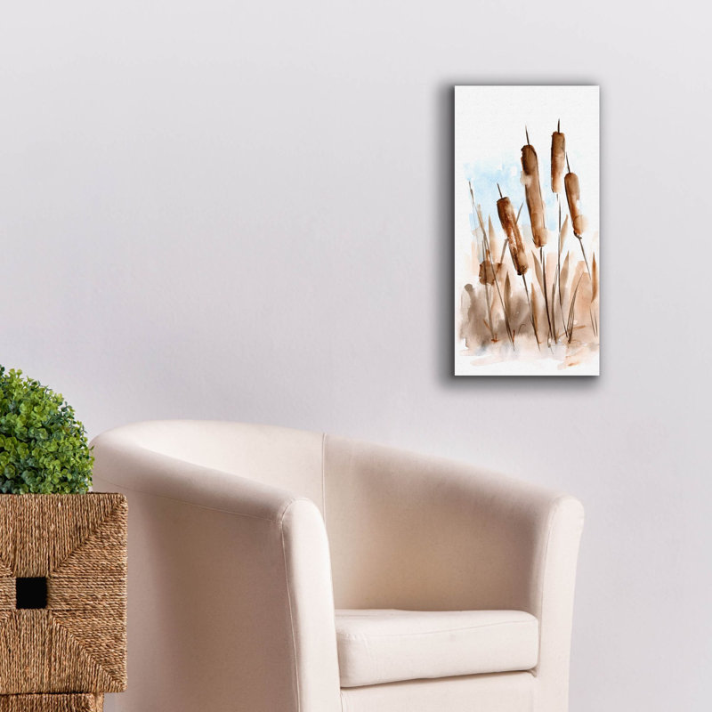 «Watercolor Cattail Study 2» par Ethan Harper, art mural sur toile, H 24 po x l 12 po x P 0,75 po