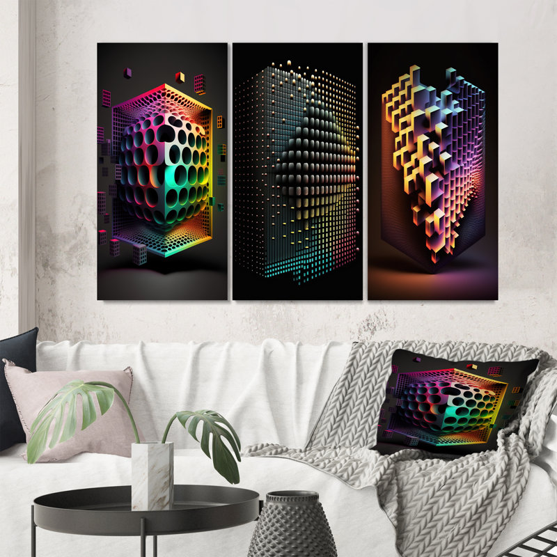 «Multidimensional Luminogram», 3 pièces sur toile, Toile tendue, H 20 po x l 36 po