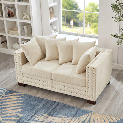 Modern Design Living Room Sofa Square armrest with Silver Nails Decoration Upholstered Velvet Loveseat