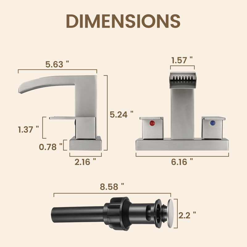 Robinet de lavabo de salle de bain central moderne 4 pouces à 2 poignées avec bonde nickel brossé, Nickel brossé