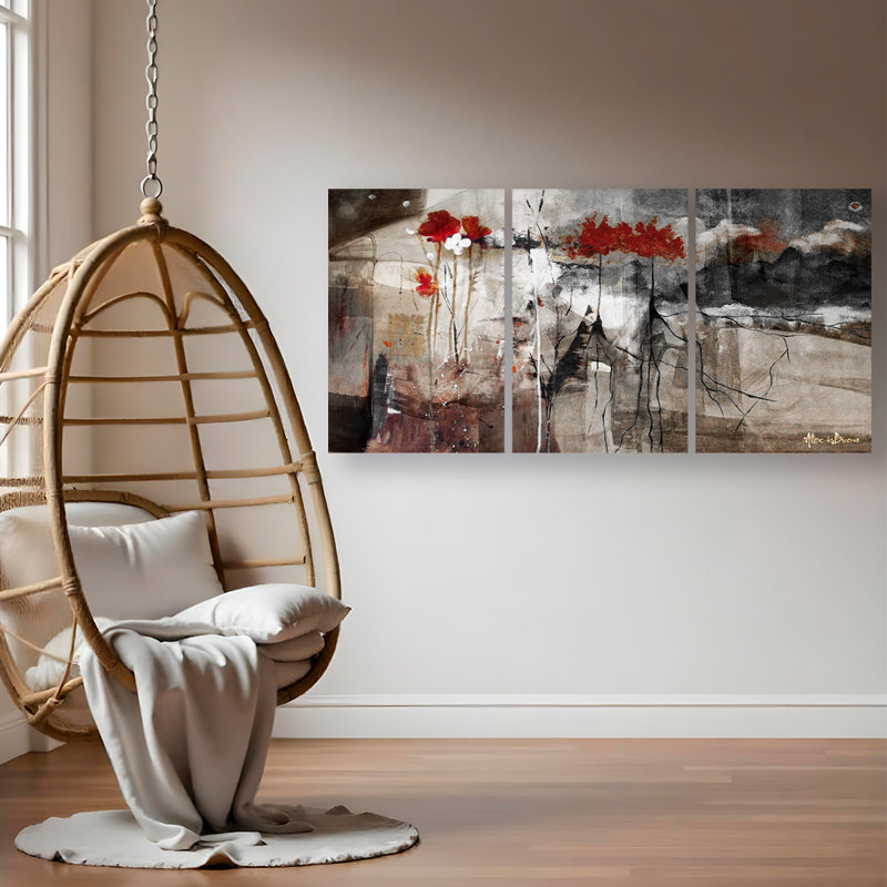 Abstrait - ensemble de 3 reproductions sur toile, Toile tendue, Pas de tapis, H 30 po x l 60 po