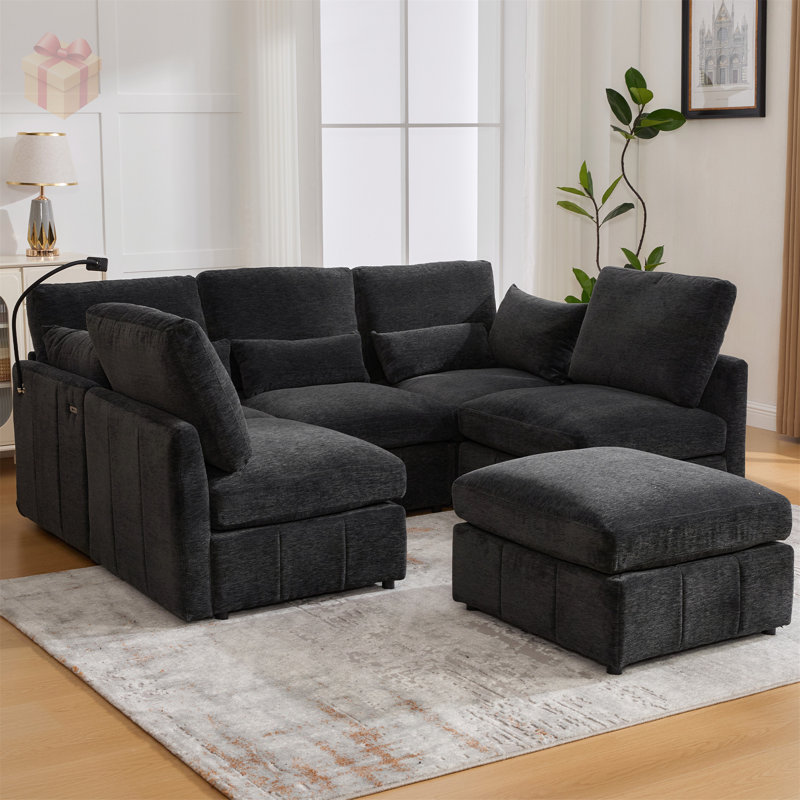 Canapé modulaire en chenille, Chenille noir