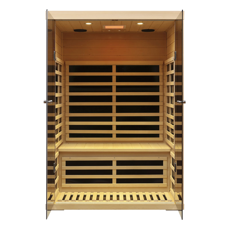 Sauna d'intérieur KISRAIS pour 2 personnes à faible intensité électromagnétique FAR avec contrôle complet de l'application pour téléphone intelligent avec 2 lumières de lecture à DEL, 1 lampe de chromothérapie carrée et 2 haut-parleurs Bluetooth | Sauna personnel à chaleur sèche d'intérieur pour la maison et la salle de sport - fabriqué à partir de pruche du Canada