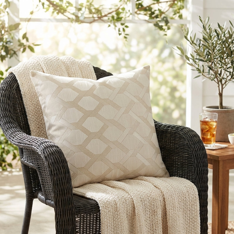 Tissu carré Plutus diamant brillant avec coussin de luxe Embroydery, Blé, 24 po x 24 po