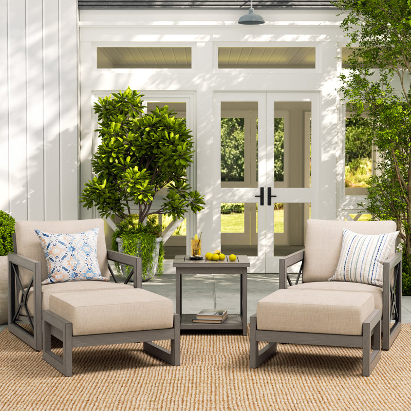 Ensemble de conversation pour patio en aluminium avec repose-pieds et coussins Sunbrella® pour 2 personnes Marindo