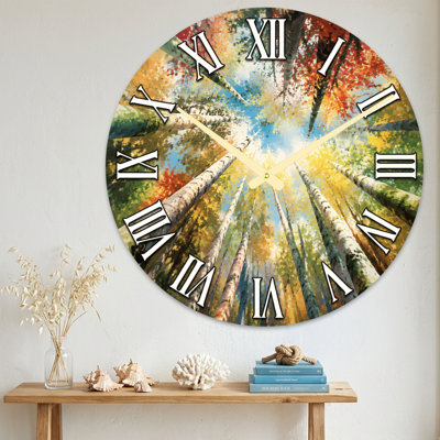 Landscape & Nature Forest Trees Sky Autumn Colors Roman Numerals Clock Face Ultra Clear Glass Wall