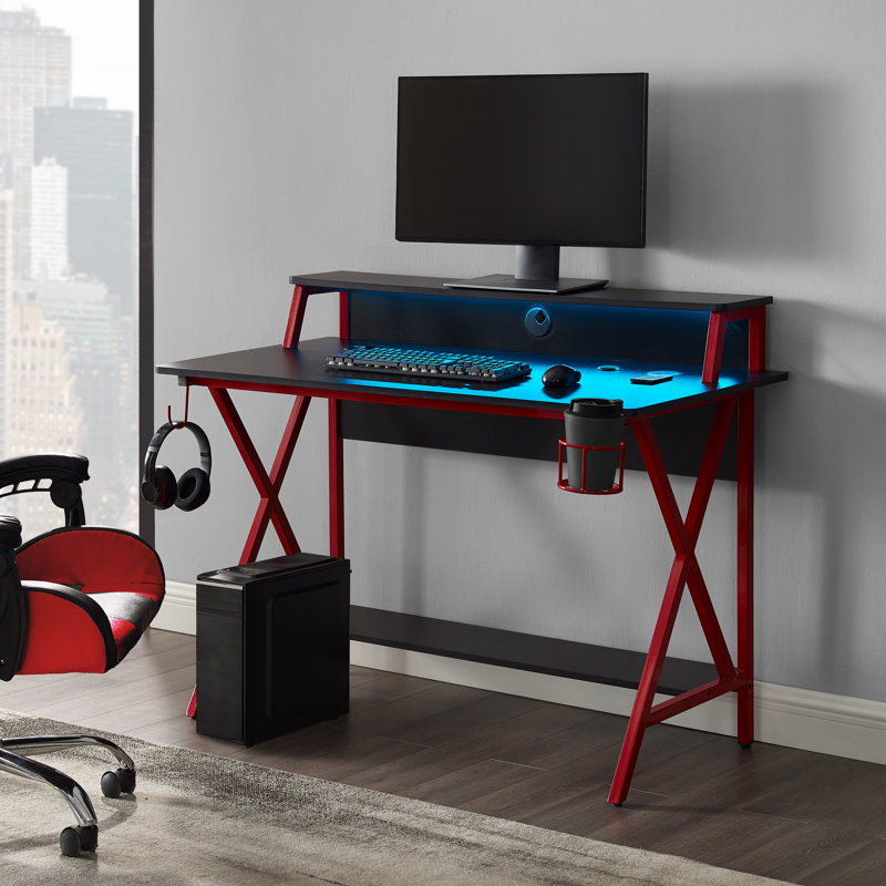 Beiler Computer Desk with Power Outlet, Red
