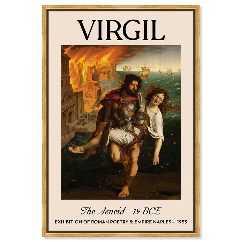 «Burning of Troy Canvas Classic Art Posters» par Art Remedy, H 31 po x l 21 po, Cadre doré