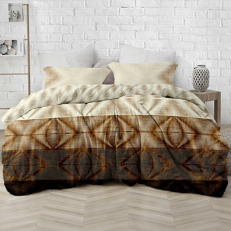 Ensemble de housse de couette réversible 3 pièces en coton biologique standard beige / brun