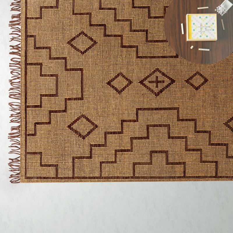 Alfi Southwestern Flatweave Area Rug in Brown/Camel, Rectangle 12' x 15'