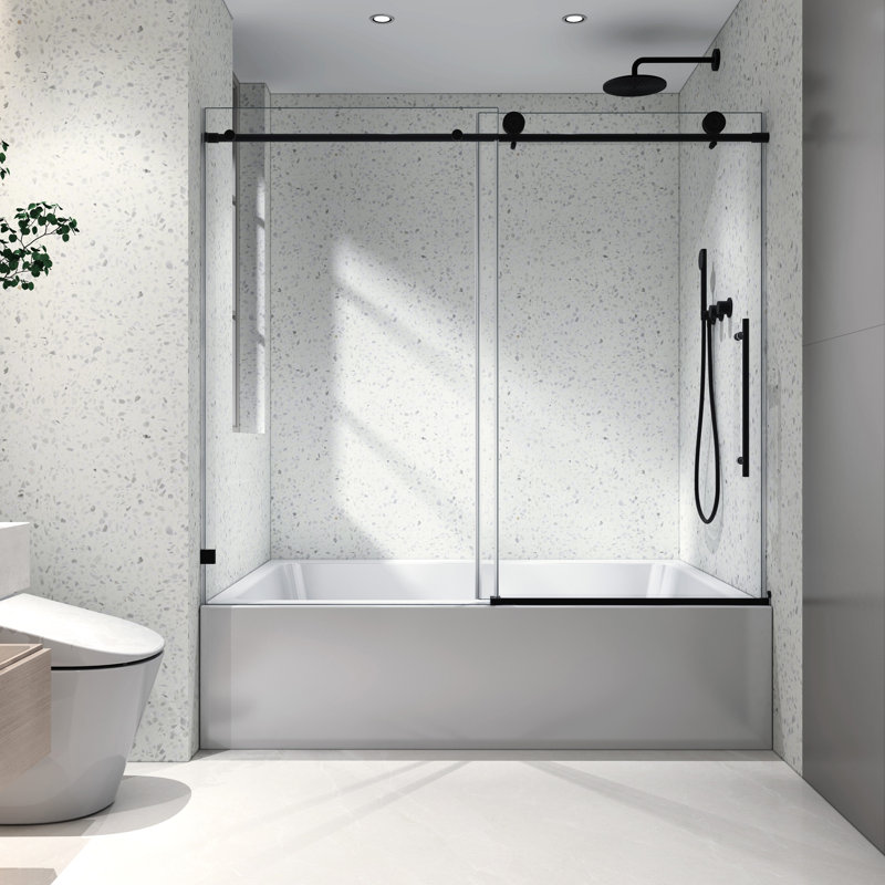 Panneau de douche noir mat 6063 - porte, poulies en acier inoxydable 304 de 70 mm, nettoyage Nano, clôture de salle de bain à fermeture en douceur avec une grande fonction réglable fixe et coulissante, membrane facile à coller,