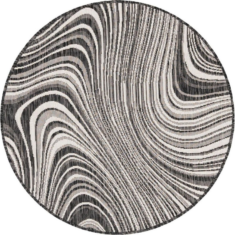 Outdoor Iris Area Rug Stone Color, Round 4'