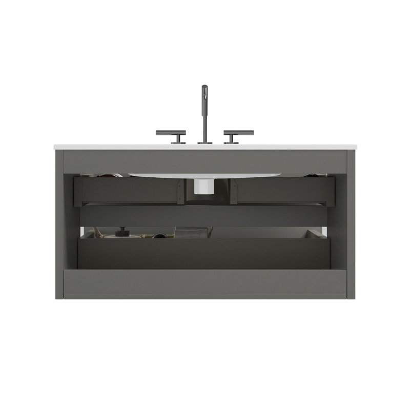 Armoire de salle de bain moderne - Bassin en céramique 20% plus grand avec tiroirs silencieux 36 "tiroir de meuble-lavabo