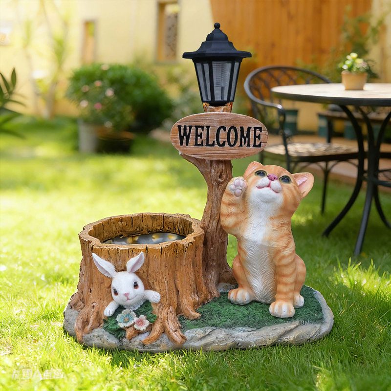 Mignon chat, jardinière, statue, décoration de jardin