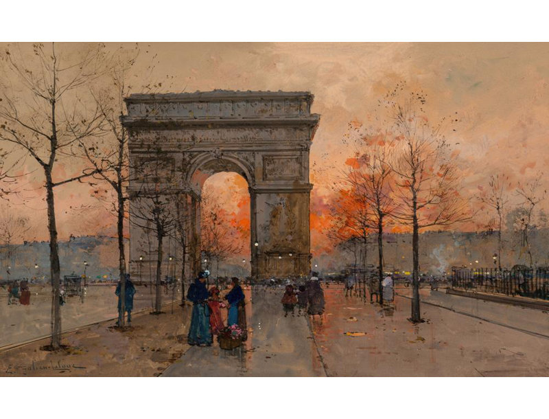 «The Arc De Triomphe, Place De L’Etoile» par Eugène Galien-Laloue - Toile tendue avec châssis, H 40 po x l 28 po