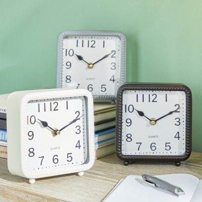 Modern & Contemporary Analogue Metal Quartz Movement / Crystal Tabletop Clock in Black/White/Gray