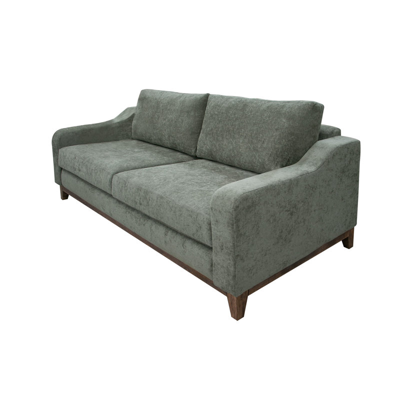 Structure et base en bois Disheka, canapé, H 38,5 po x l 62,25 po x P 35 po, Mélange de polyester vert olive