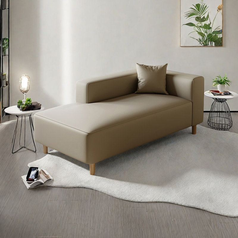 Chaise longue en similicuir minimaliste, Orienté à droite, Kaki pâle