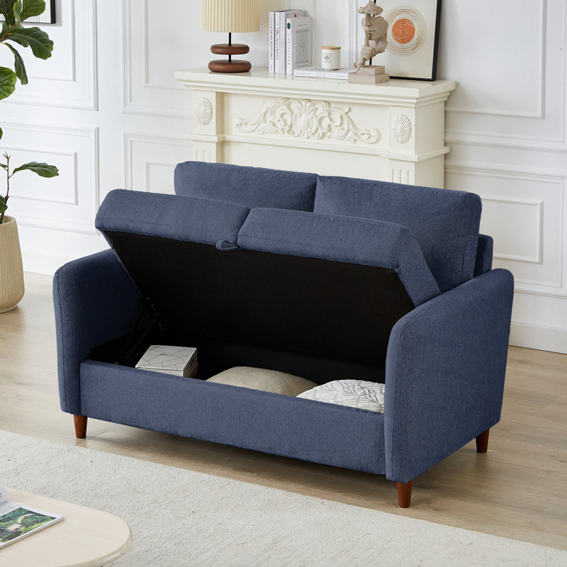 Linen Flared Arm Loveseat with Storage, Blue, 34.7" H x 56.3" W x 31.2" D