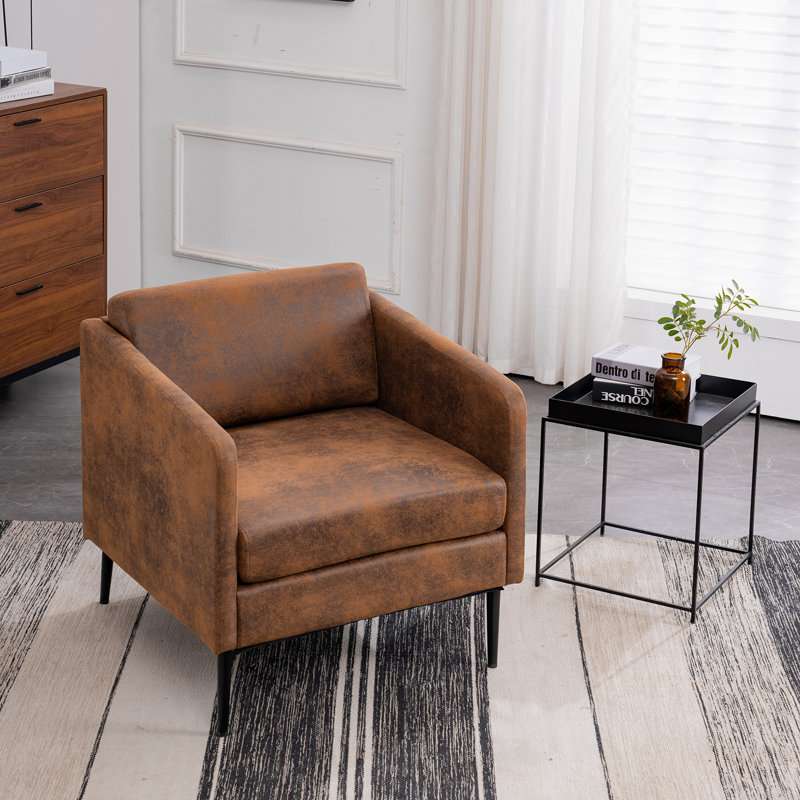 Upholstered Club Chair, Orange  Microfabric