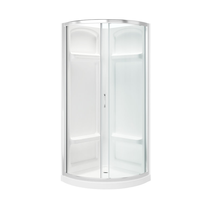 Breeze 35 in. L x 35 in. W x 72.83 in. H Round Corner Shower Kit in Chrome, Clear Sliding Door, Walls and Pan