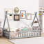 Lit simple en forme de tente, lit tipi avec garde-corps, lattes, gris-416842378