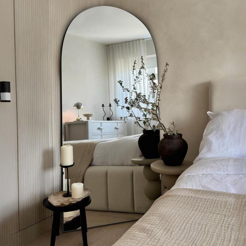 Arched MDF Wood Full Length Mirror with Stand