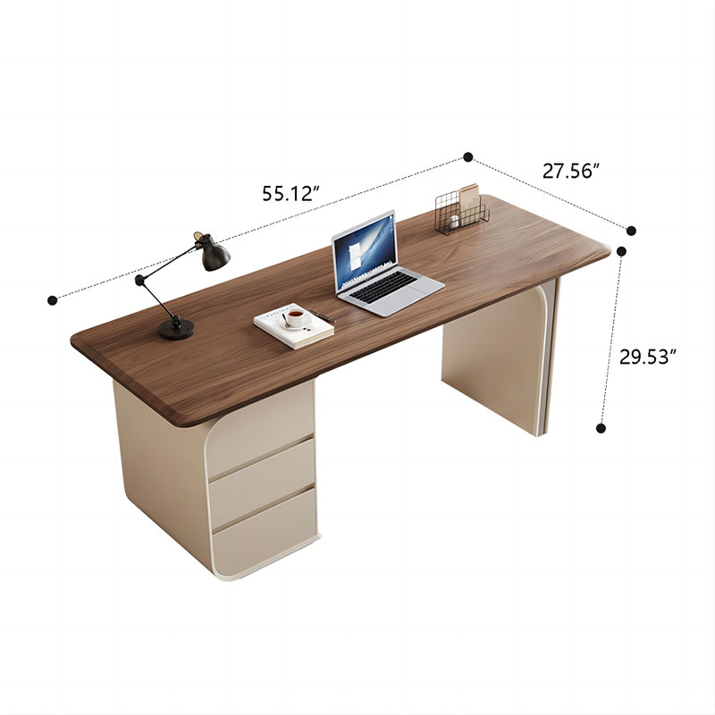 Bureau rectangulaire en bois manufacturé 55,12 "beige massif + 3 tiroirs, H 29,53 po x l 55,12 po x P 27,56 po