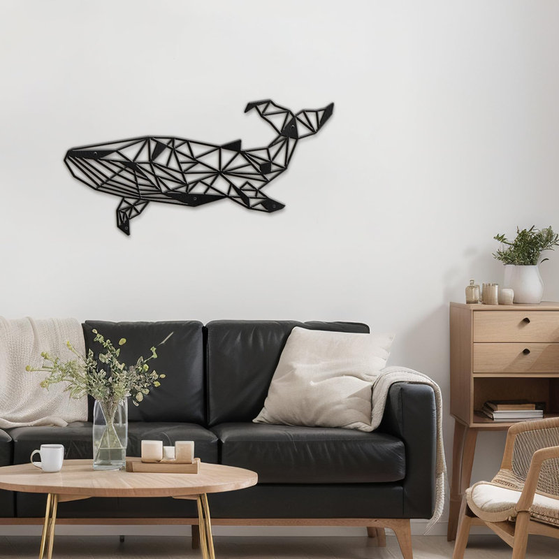 Baleine thème nautique moderne abstrait décoration murale décoration suspendue décoration murale en métal, Noir